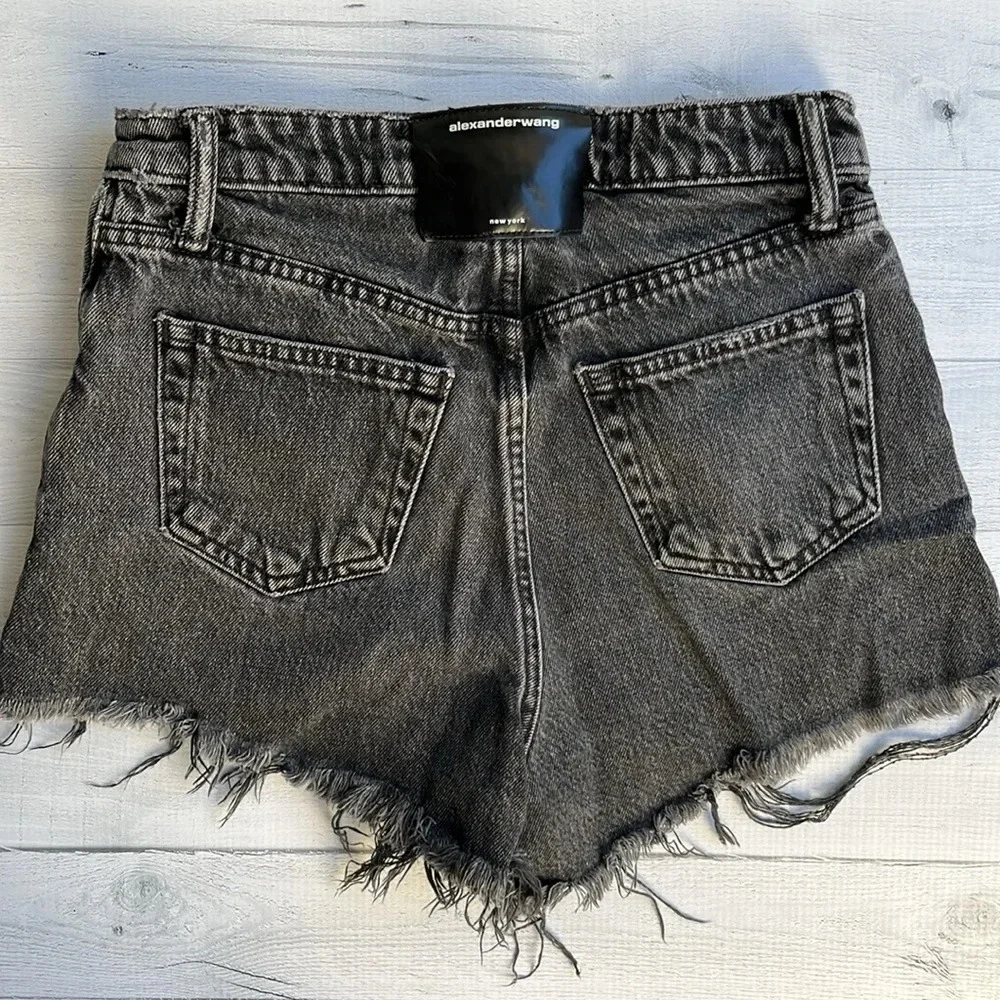 Alexander Wang Faded Black Bite High Rise Cut Off Shorts 24 - Picture 6 of 7